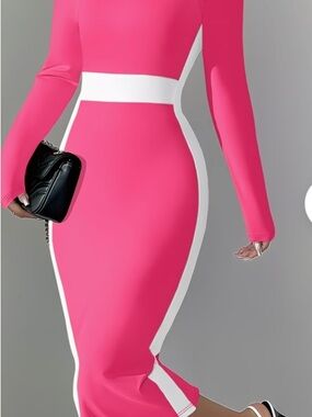 Women’s Hot Pink Sexy Bodycon Dress with White Trim